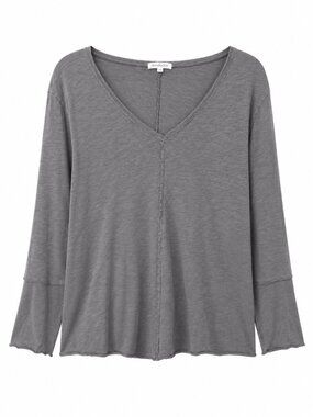 Mododoc Gray V-Neck Long Sleeve Slub Knit Raw Edge Top Size Large